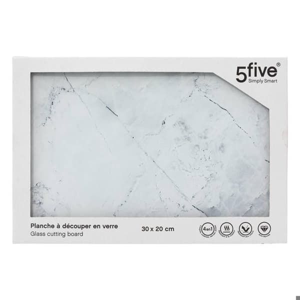 Skärbräda glas 30x20cm vit marmor effekt Vit