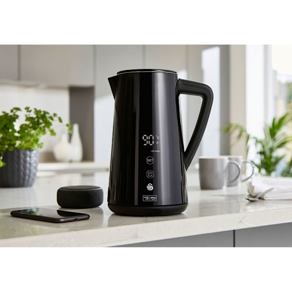 Alexa Smart Elektrisk Vattenkokare WIFI 1,5L, Trådlös, LED-pekskärm SWAN SK14650BLKNEU 1800W Svart 58000 Svart