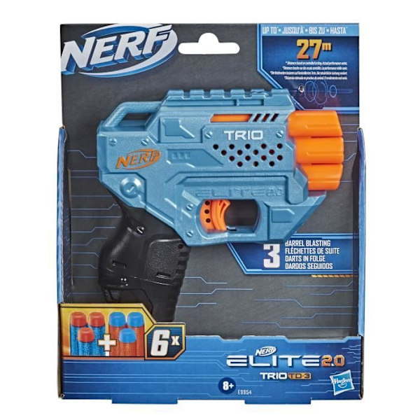 NERF - Elite 2.0 - Blaster Trio TD-3 - Anpassningsbar dartpistol med 6 pilar ingår Flerfärgad
