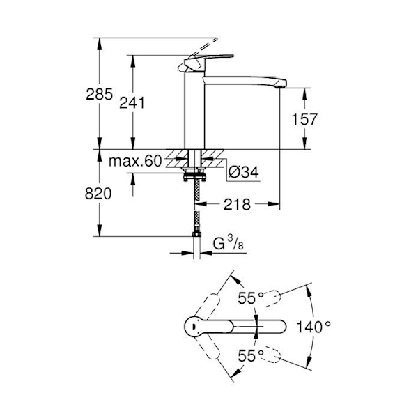 GROHE Eurostyle Cosmopolitan handfatskran - Krom - Spakhandtag - Keramik - Vridbar - 140°