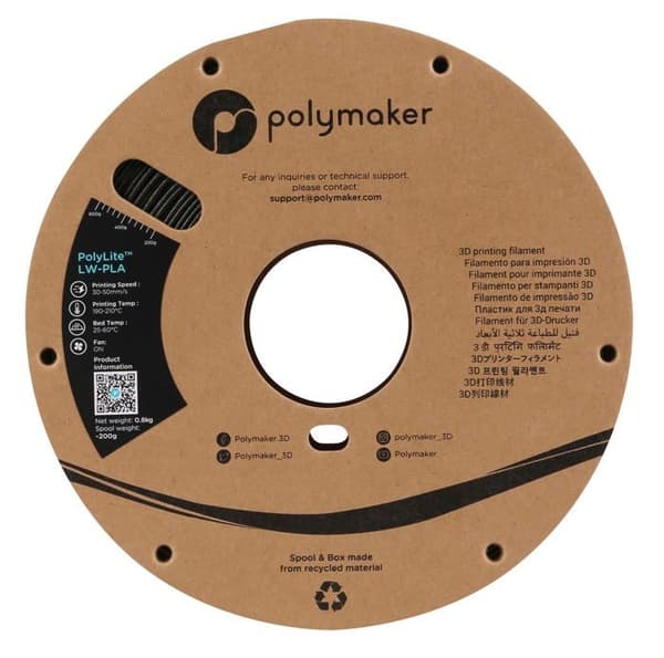 Filament 3D - POLYMAKER - PA08001 - PolyLite LW-PLA - 1,75 mm - 800 g - Svart