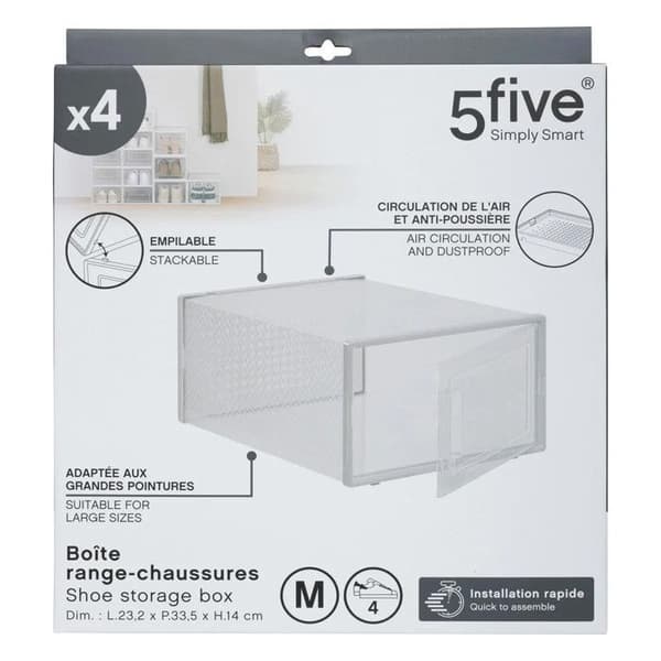 Set med 4 plastskoförvaringslådor M - 5five Transparent
