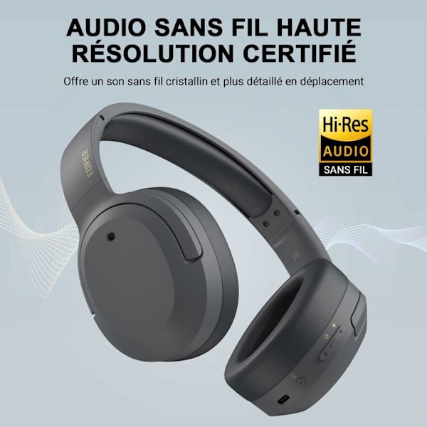 Trådlösa hörlurar - Edifier - W820NB Plus - Aktiv brusreducering - 49 timmars speltid - Bluetooth 5.2 Grå