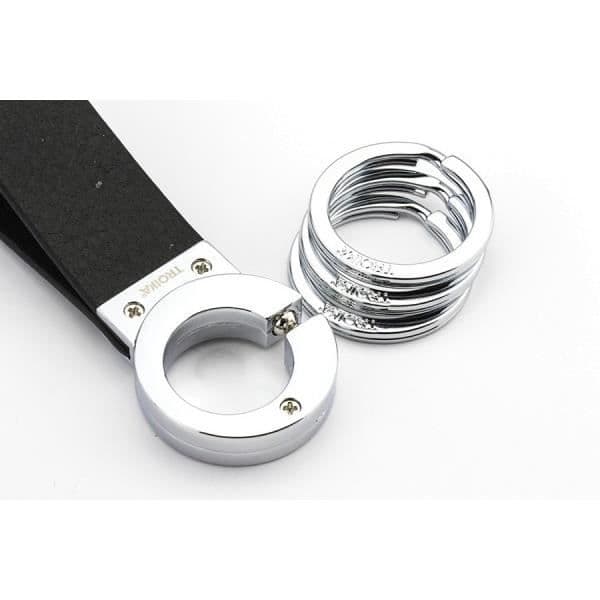 Nyckelring - TROIKA KR8-02-LE - Läder - Klicklås - 3 extra ringar Svart silver
