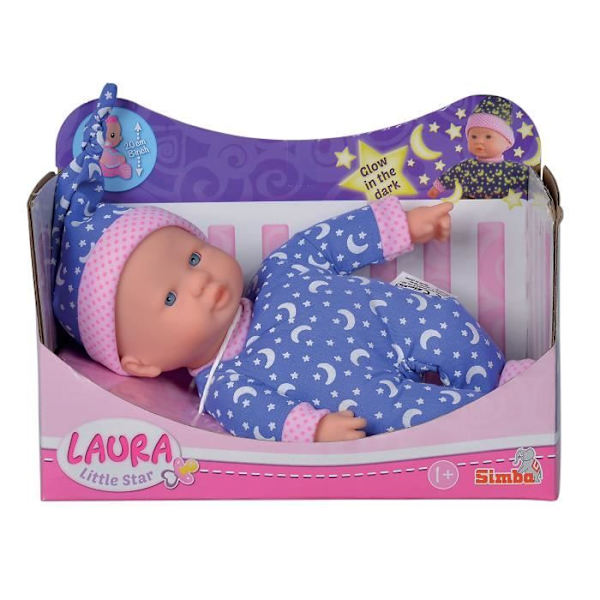 Fosforescerande Laura docka 20cm - Simba - Mjuk kropp och stjärnklar pyjamas rosa, vit