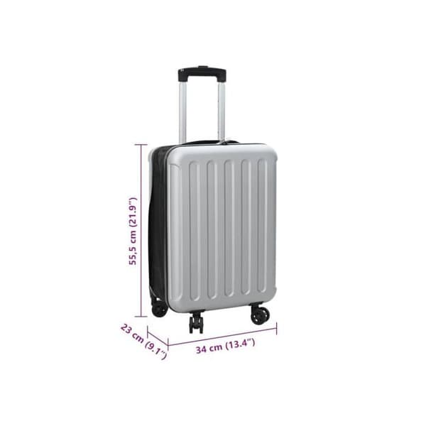 Modern rektangulär väska - vidaXL - Silver - 34x23x55,5 cm - Plast ABS - Hjul - Lås - Hållbar Pengar