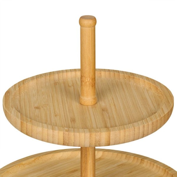 Relaxdays Utställning 3 nivåer, bambu, H: 25 cm, D: 30 cm, 3 träfat för kakor, snacks, nötter, naturell ljusbrun