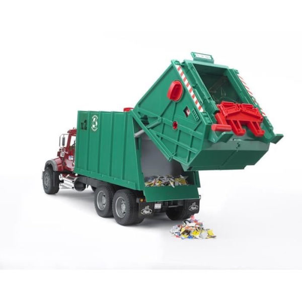 MACK Granit sopbil - BRUDER - Med soplyftsystem - 2 papperskorgar - Grön Grön