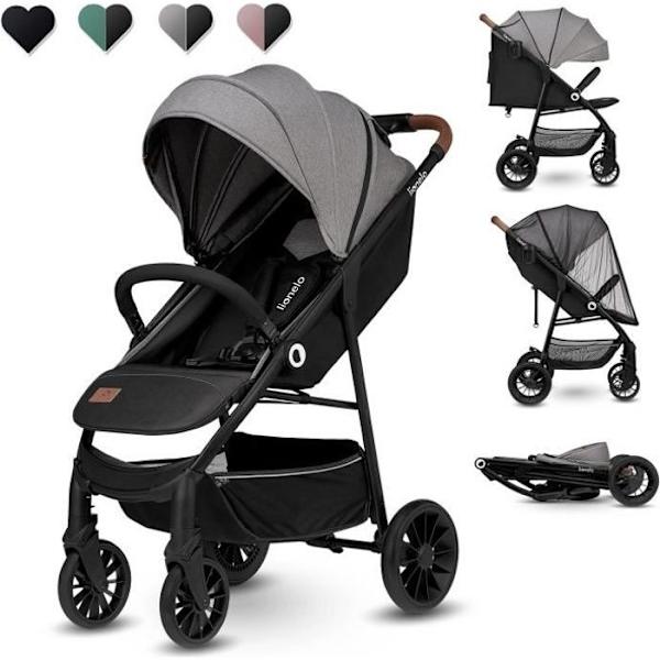 LIONELO Zoey käppvagn - Från 6 till 36 månader - XXL huva för solskydd - Grå Grå, svart, brun
