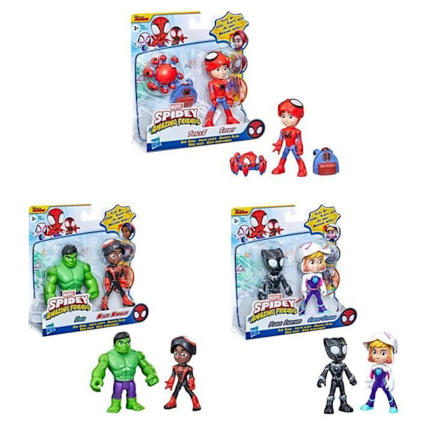 Spidey and His Amazing Friends - F1486 - Pack 6st Actionfigurer 10cm - Spidey, Trac-e, Ghost Spider, Morales, Hulk, Panther Flerfärgad