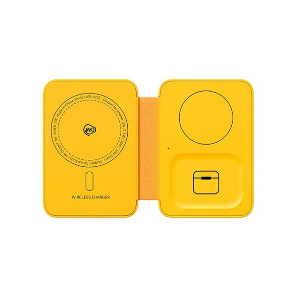 WEKOME WP-U172 - Trådlös 3-i-1 laddare med MagSafe för iPhone, Apple Watch och AirPods + Spegel (Gul)