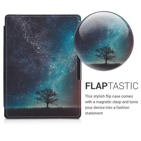 kwmobile eReader Fodral Kompatibel med Kobo Aura H2O Edition 1 - PU Läder Magnetic Flip Cover - Cosmic Tree Blue-Gr