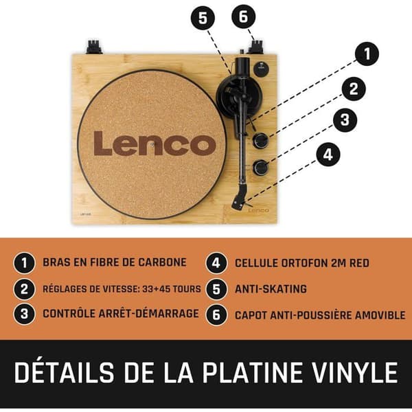 LENCO LBT-335BA - Vinylspelare med Bluetooth® och Ortofon 2M Red pickup - Bambu Bambu, Svart