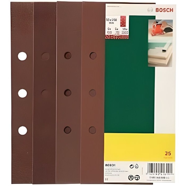 Sandpappersset - BOSCH - Korn 60, 80, 120, 240 - 25 stycken - Perforerad - 230 mm