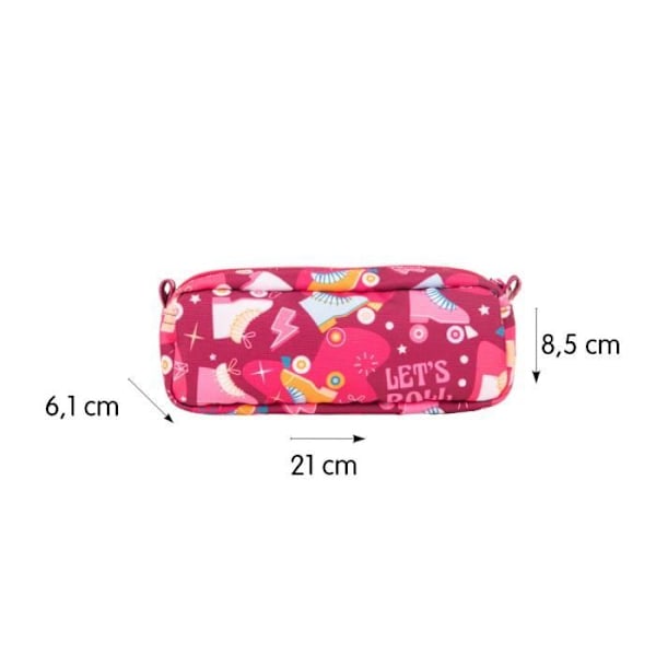 Rektangulärt pennfodral med 2 dragkedjor specialserie Roller, rosa