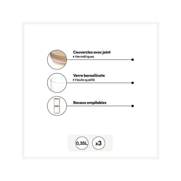 Set med 3 hermetiska glasburkar 350ml "Hermet" - 5five Transparent