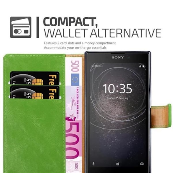 Fodral - CADORABO - Sony Xperia L2 - Läderimitation - Grön - Horisontell stativfunktion Grön