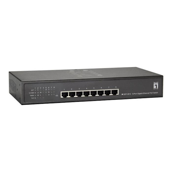 LevelOne GEP-0812 Switch 4 x 10-100-1000 (PoE+) + 4 x 10-100-1000 Desktop, PoE+ Rackmonterbar (61,6 W) Svart