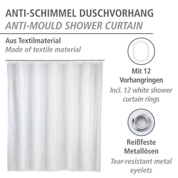 Duschdraperi - WENKO - Uni Vit - Antimögel - Polyester 100% - 120x200 cm Vit