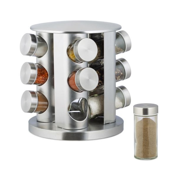 Relaxdays kryddställ, kök, 12-delad sprinklerset, rostfritt stål, modern design, diskmaskinssäker, silver silver, transparent