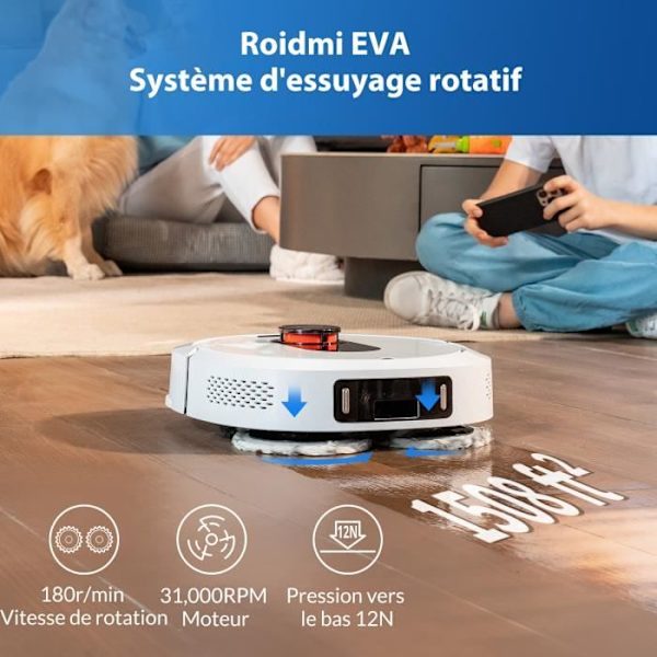 ROIDMI Eva Robotdammsugare 3200Pa moppfunktion, med självtvättande och självtorkande station, 3-i-1 smart dammsugare Vit