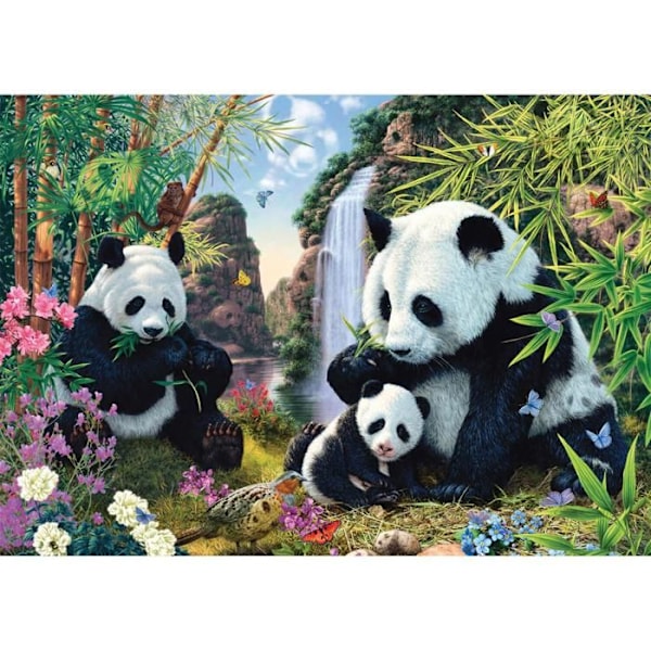 Pussel 500 bitar: Pandafamiljen vid vattenfallet Enfärgad
