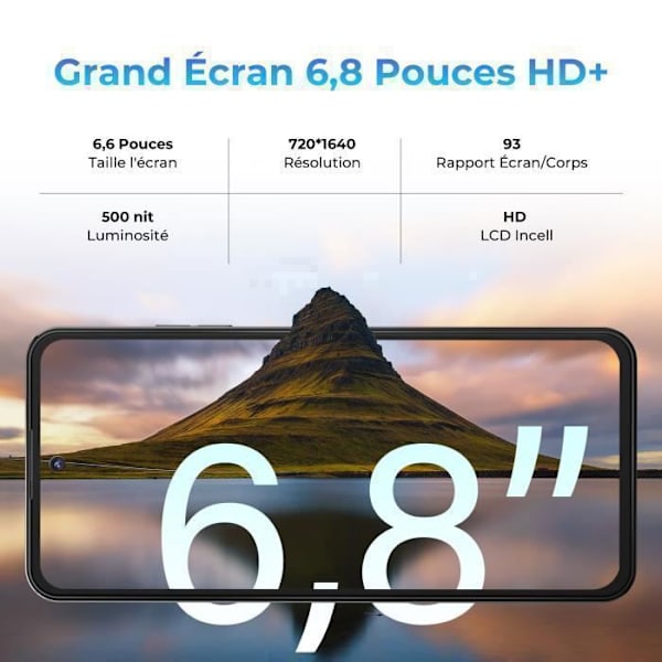 Smartphone HOTWAV Note 12(2024)-Present till Mors-/Farsdag-6,8" 48MP Kamera-6+128Go-5160mAh 4G Mobiltelefon - Svart Svart