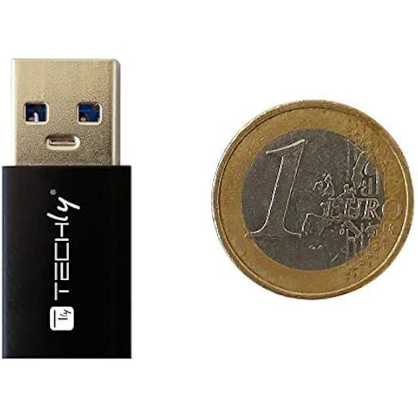 Mini USB-A 3.0 Hane till USB-C™ Hon - Techly - Svart - Ultra kompakt - 5 Gbit/s - Adapter