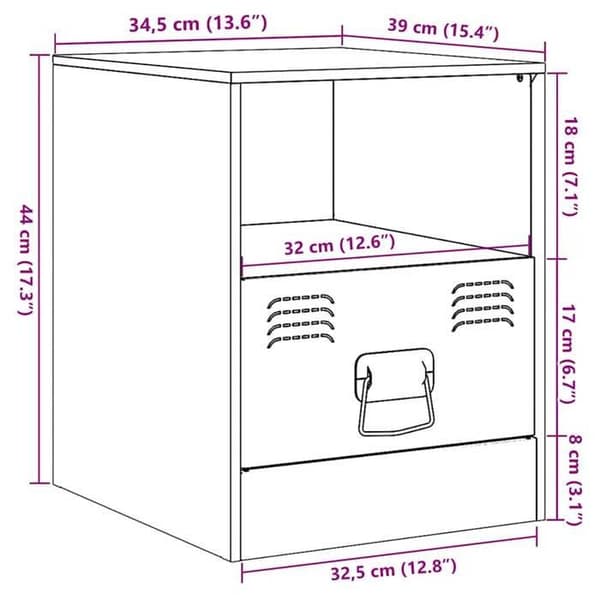 vidaXL Sängbord rosa 34,5x39x44 cm stål 841753