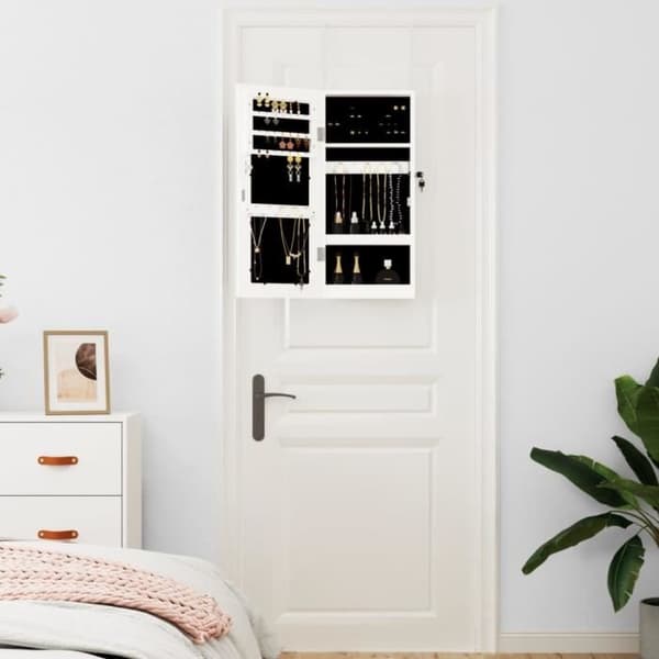 vidaXL Smyckesskåp med väggspegel Vit 30x8,5x67 cm 353208 Vit