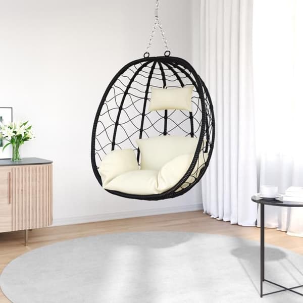 Hängande ägggunga utan stöd Vit kräm Rattan poly