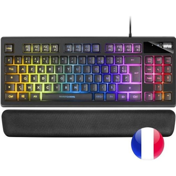 TKL Gaming Tangentbord - Mars Gaming - MKAX - H-Mech - RGB - Gel handledsstöd Svart