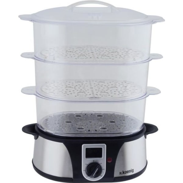 Elektrisk ångkokare - HKOENIG - VAP12 - 12 liter - 60 minuters timer - Transparent / Rostfritt stål Transparent / Rostfritt stål