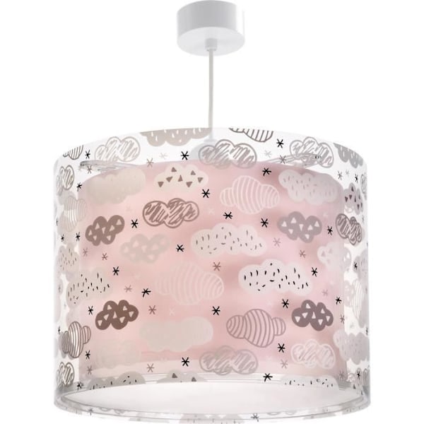 Barnsäng - DALBER - Moln motiv rosa - PVC lampskärm - L 33 cm, H 25 cm Rosa, vit och svart