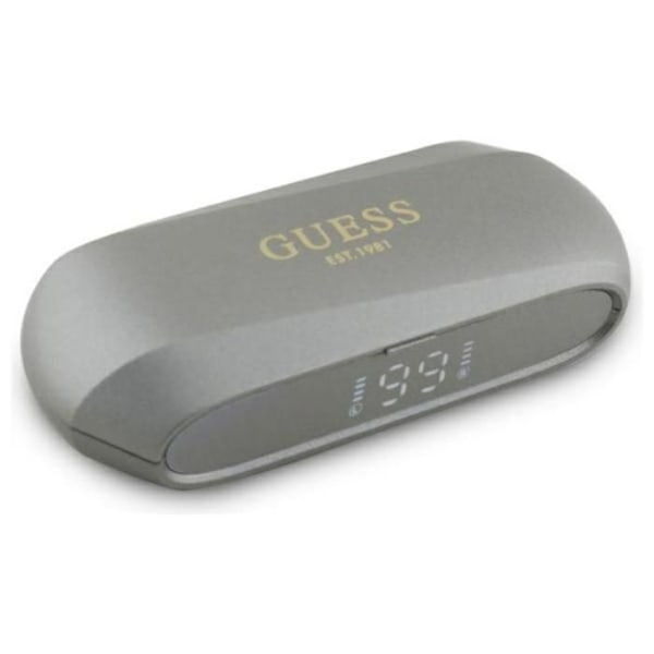 Bluetooth TWS hörlurar Guess med förlängt metallogotyp och laddetui (grå)