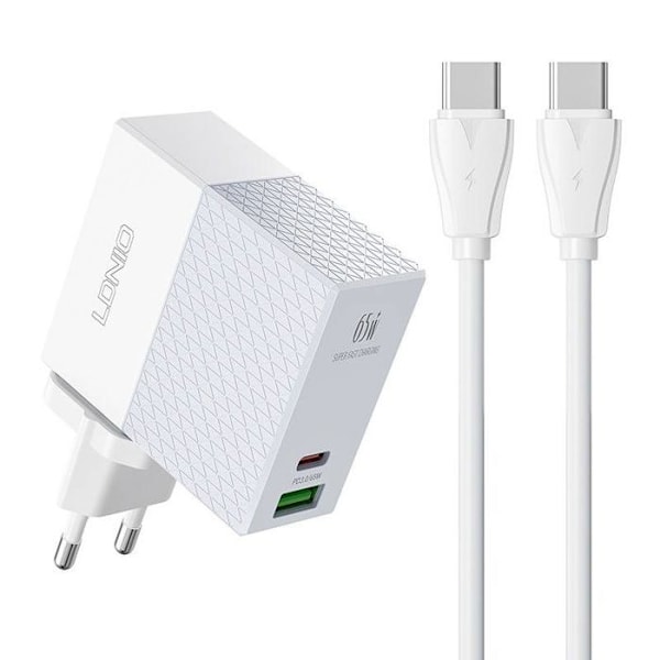 Laddare - Ldnio nätadapter - A2620C - Väggladdare USB, USB-C 65W + USB-C - USB-C-kabel