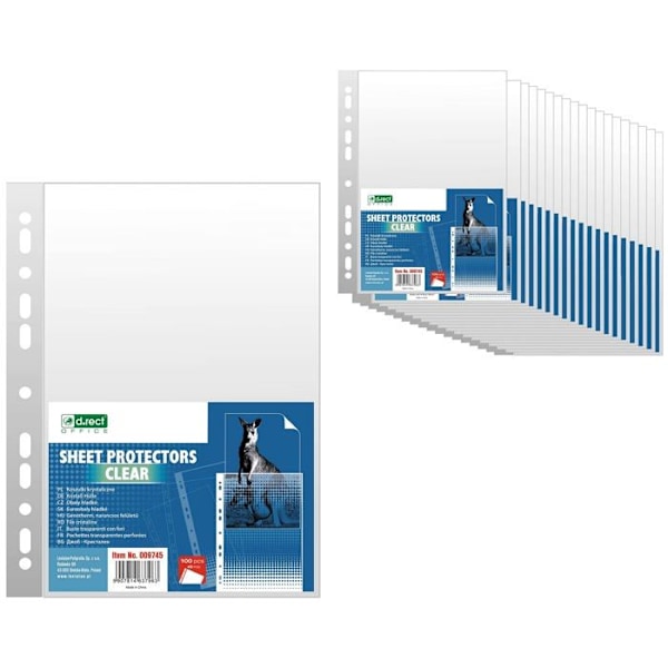 D.rect - 20 förpackningar med 100 perforerade fickor 45 um/mikron, tjocklek 0,045 mm A4 Transparent