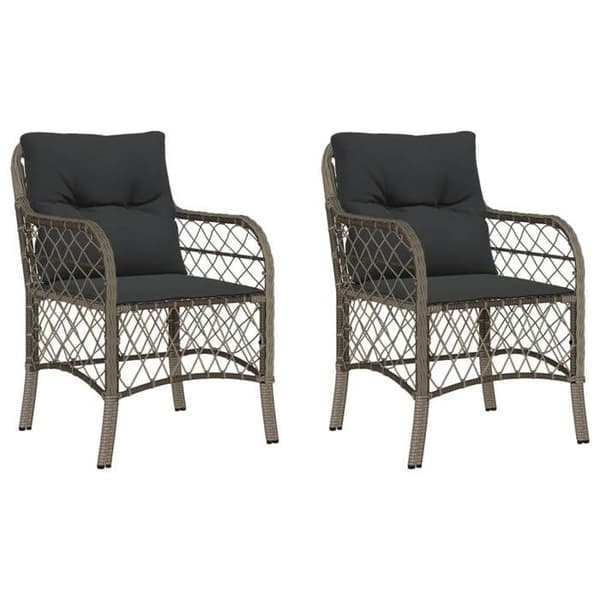 vidaXL Trädgårdstolar med kuddar 2-pack grå vävd resin 365155