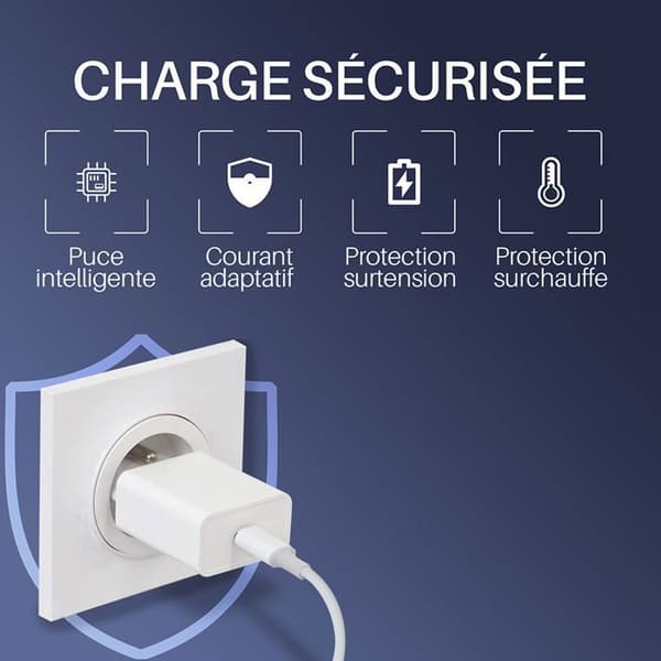 USB C-laddare 25W Slim Waytex, Snabb och Säker för iPhone, iPad, Samsung, Android, EU-kontakt, Vit