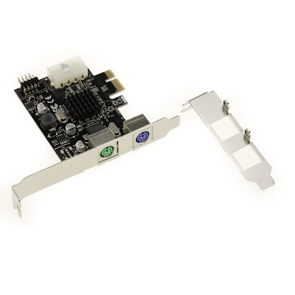 PCIe x1 PS/2-kort - 2 PS2-tangentbordsmusportar + 1 intern 9-punkts USB 2.0-port med ASIX 9990 chipset. Hög/låg profil