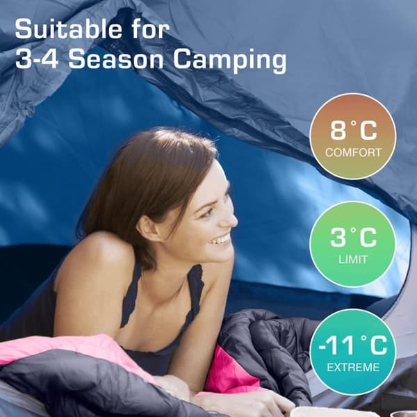 Rektangulär Sovsäck - Active Era - 3-4 Säsonger - 0-15°C - Vattentät - Rosa Ros
