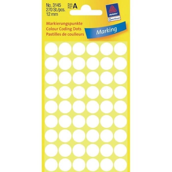 Färgpennor - AVERY ZWECKFORM - 3145 - Ø12 mm - Vit - 270 stycken