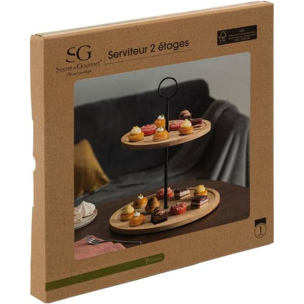 Rund Bambus Serveringsfat "2 Våningar" 28cm Beige beige