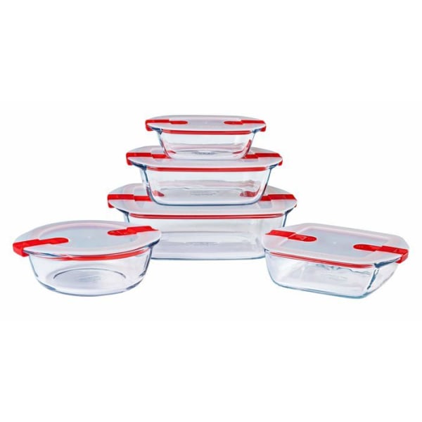 Pyrex (R) - Cook - Värme - Set med 5 glasfat med lufttäta lock, mikrovågssäker - BPA-fri