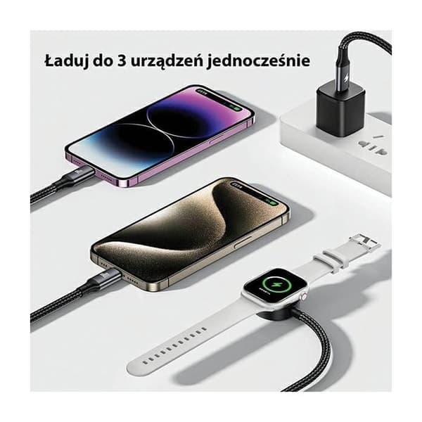 AWEI 3-i-1 USB-C/Lightning/Klocka 1 m 100 W Svart