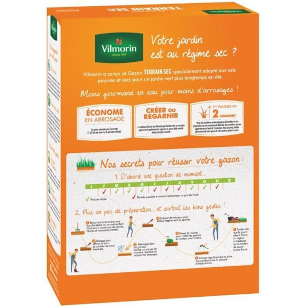 VILMORIN gräsfrön - Torr mark 1 KG box - Torktålig
