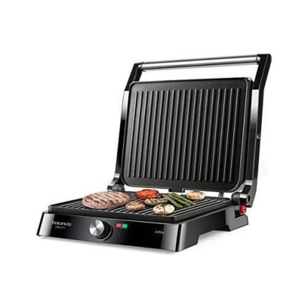 2 i 1 elektrisk grill TAURUS Etna Inox - Tallrik 29x23cm - Öppning vid 180 - 2200W - Justerbar termostat