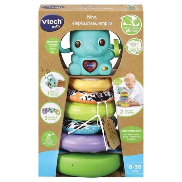 VTECH BABY - Play Green - Nino, Baby Elephant Stacko 3 i 1 (biobaserad plast)