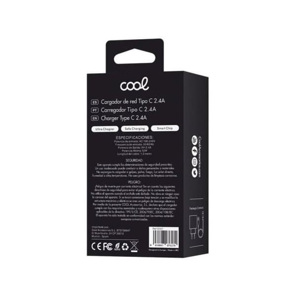 Nätadapter - COOL - Typ C - 2,4 A - 110-220 V - USB-kabel ingår Vit