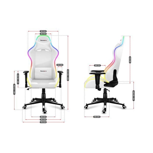 Gaming-stol - HUZARO - FORCE 6.2 - Ergonomisk - RGB LED - Justerbar Vit